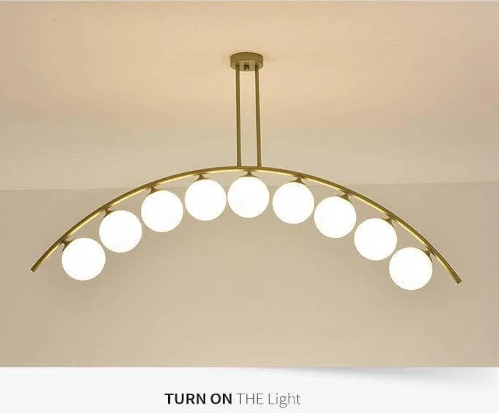 9 Light Frosted Glass Curved Gold Metal Chandelier Ceiling Lights Hanging - Warm White