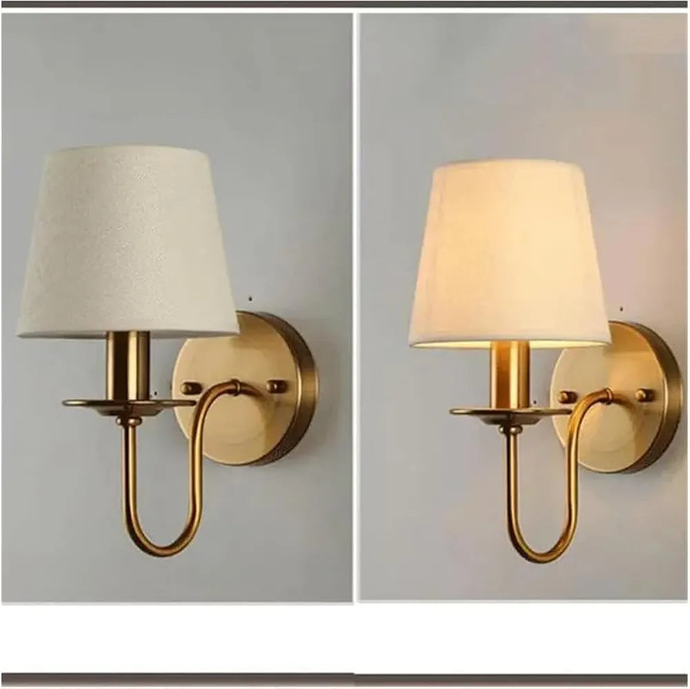 LED Fabric Lampshade Wall Lamp E27 Bulb Bedroom Wall Sconce