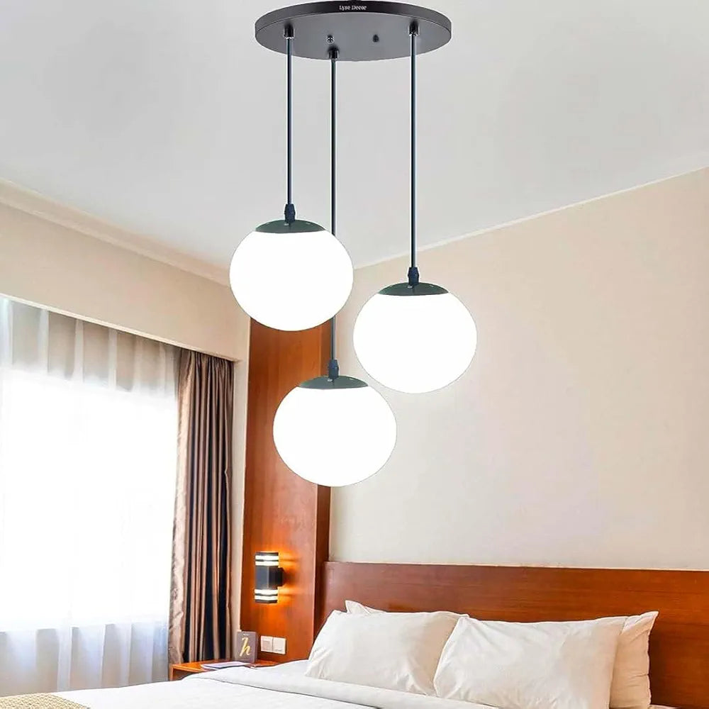 Mini Hanging Vintage Pendant Light Fixture with 3-Light Globe Shade