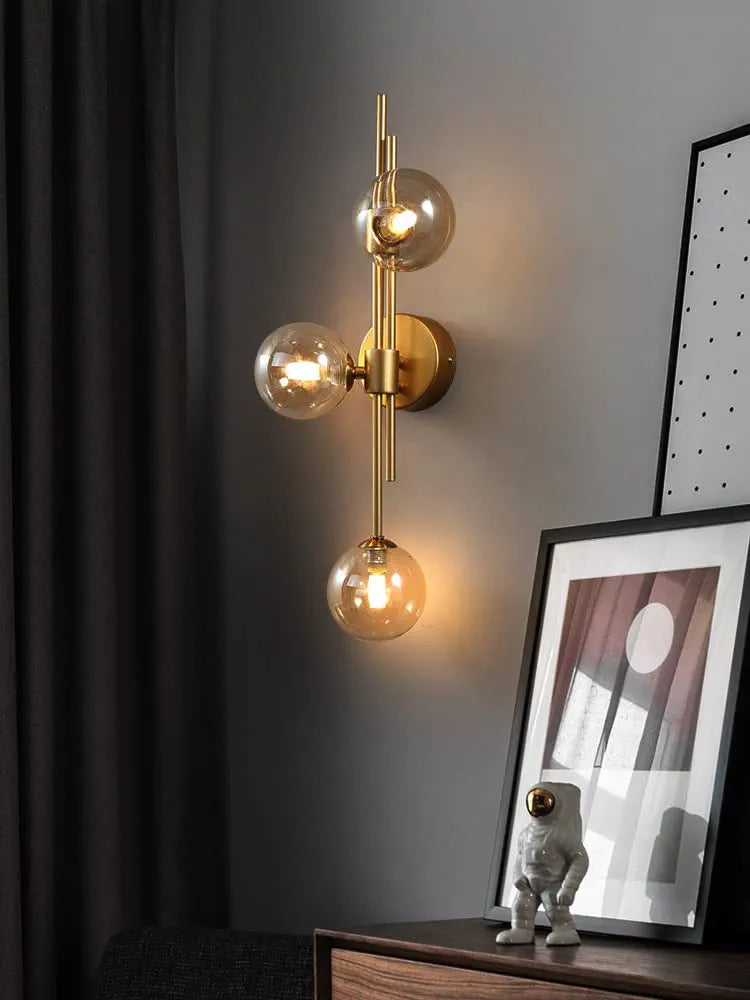 LED Wall Light 3 Lights Glass Wall Sconce Mid Century Modern Globe Wall Light