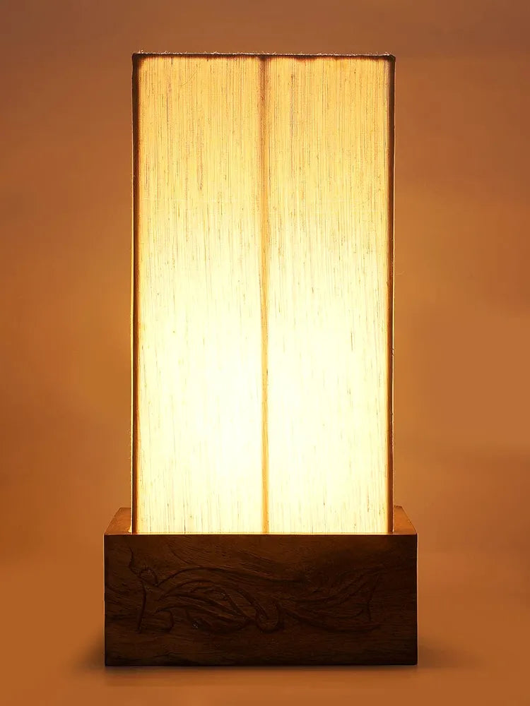 Wooden Off-White Square Table Lamp