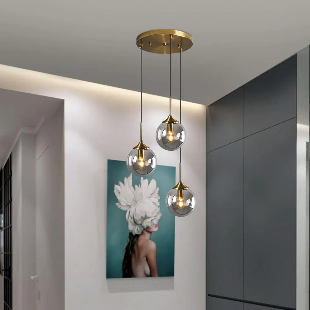3 Lamp Cluster Smoke Black Glass Ceiling Hanging Light
