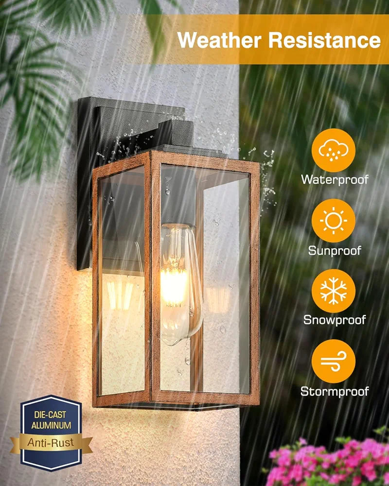 Waterproof Exterior Wall Lanterns Pack of 2 with Seed Tempered Glass, Anti-Rust Outdoor Lights