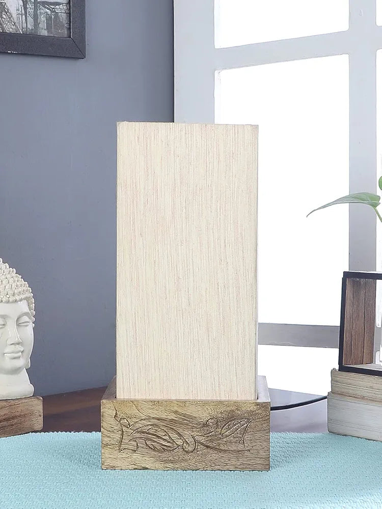 Wooden Off-White Square Table Lamp