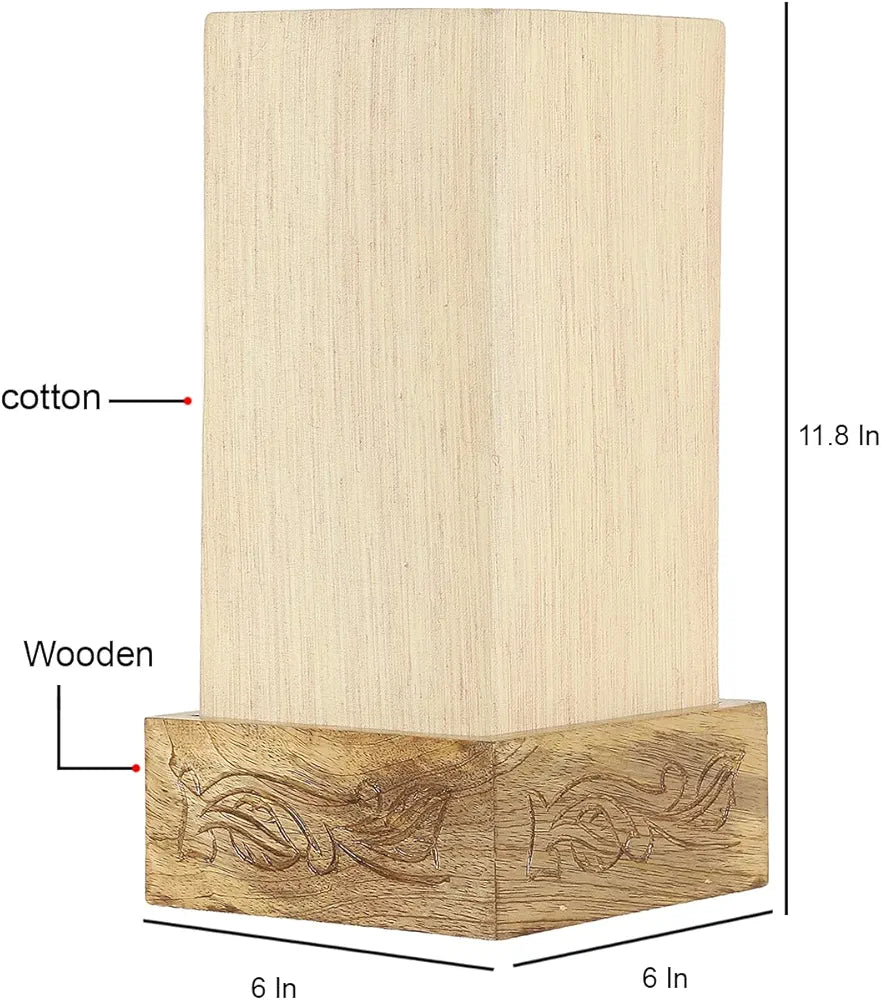 Wooden Off-White Square Table Lamp