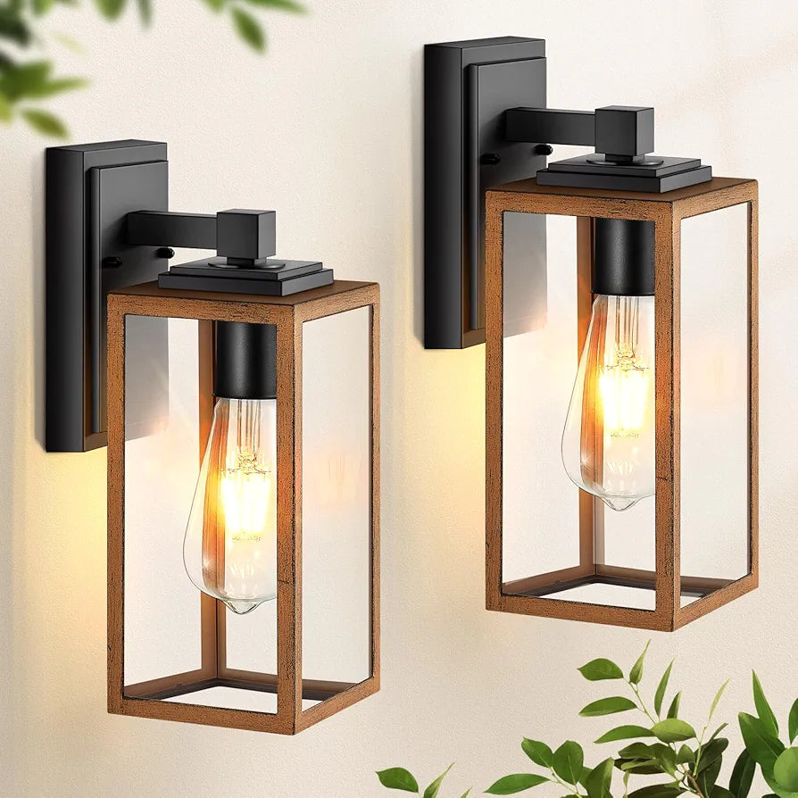 Waterproof Exterior Wall Lanterns Pack of 2 with Seed Tempered Glass, Anti-Rust Outdoor Lights