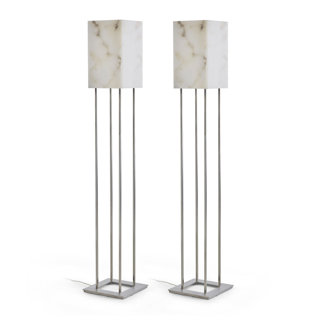 Alabaster Set Of 2 Standing Floor Lamp With Fabric Square Shade