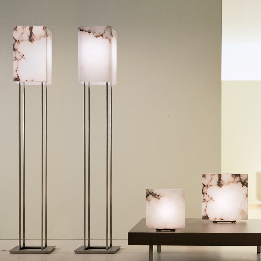 Alabaster Set Of 2 Standing Floor Lamp With Fabric Square Shade