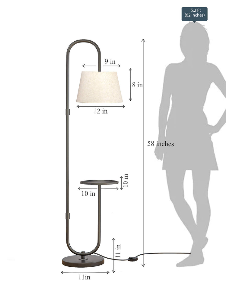 Modern Shelf Floor Lamp Standing Black Polished 5ft Height with Shelf