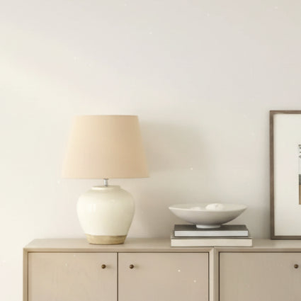 Light Grey Metal Pot Table Lamp for Bedroom, Living Room