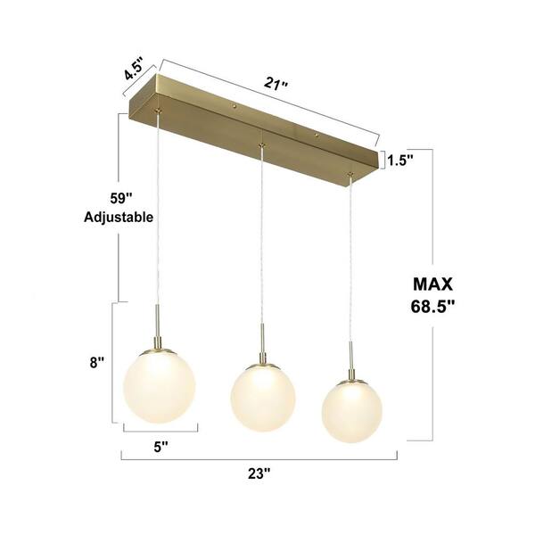 Integrated LED Brass Modern Island Chandelier, Farmhouse Pendant Light