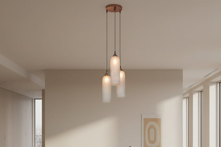 Cluster Hanging Lights Copper Glass and Metal Cluster Hanging Light