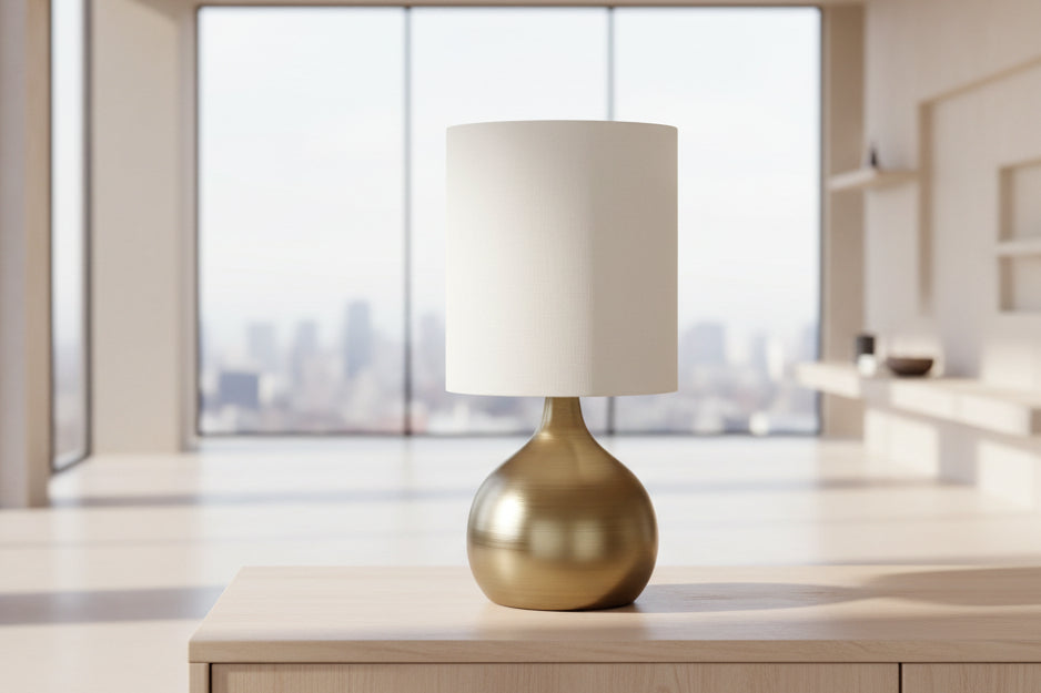 Antique Brass Modern Touch Table Lamp with White Shade