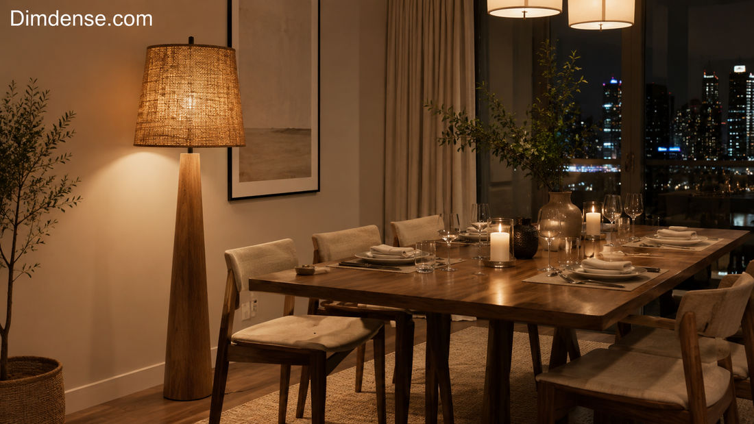 Yarra Faux Wood and Jute Tapered Floor Lamp: Luxury Lighting for Stylish Dining Rooms
