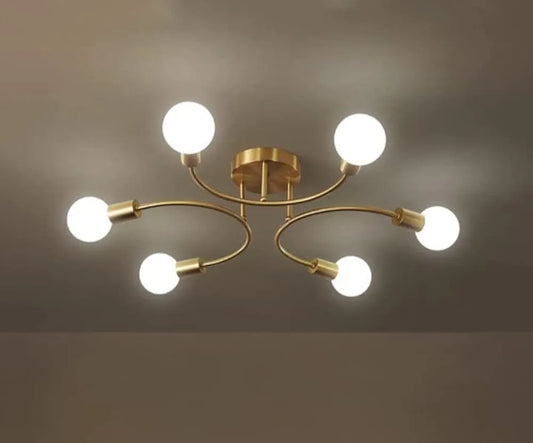 6- Light Sputnik Sphere Chandelier Ceiling Light Lamp Brass Antique Finish Color