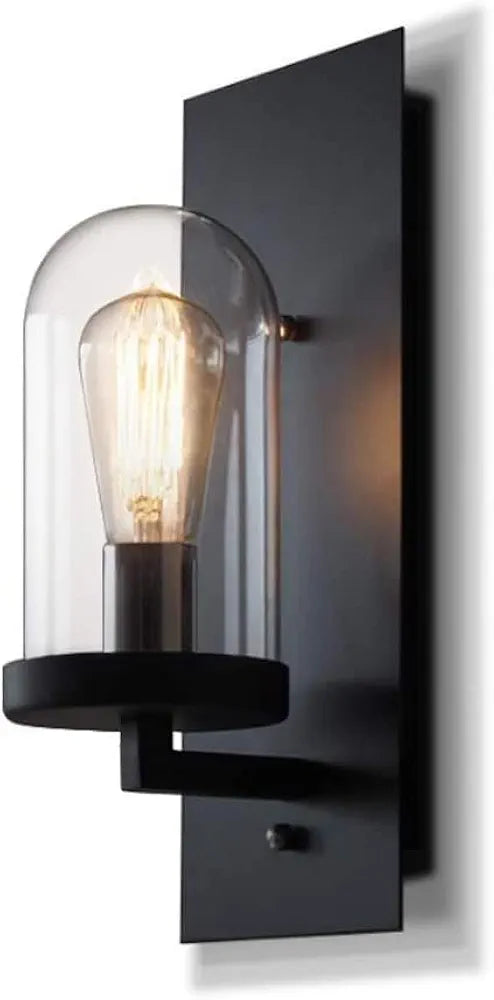 Glass Wall Sconce Rustic Black Metal Wall Lighting Fixture, Vintage Wall Lamps
