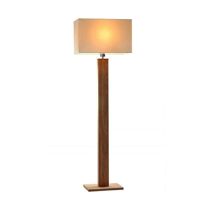 Modern Elegant Metal Body Wooden Stand Floor Lamp Square Fabric Light Shade
