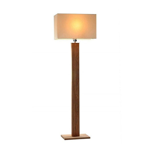 Modern Elegant Metal Body Wooden Stand Floor Lamp Square Fabric Light Shade