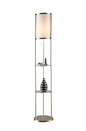 Modern Design, 63-Inch Brushed Steel Finish Durable Glass Display Shelf Floor Lamp with Smooth Silk Shade