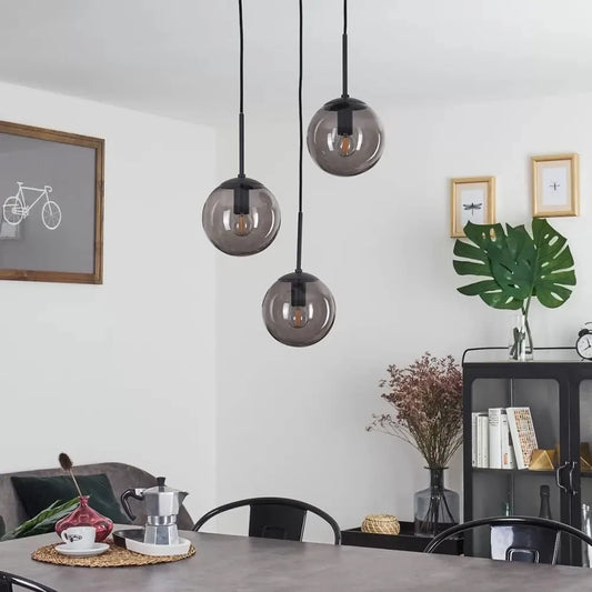 3-Light Globe Chandelier Hanging Light Mosaic Type Pendant Lamp with White Glass Adjustable Cord