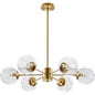 Sputnik Chandelier, Brushed Brass Gold Antique Finish, 6 Clear Glass Globe Shades