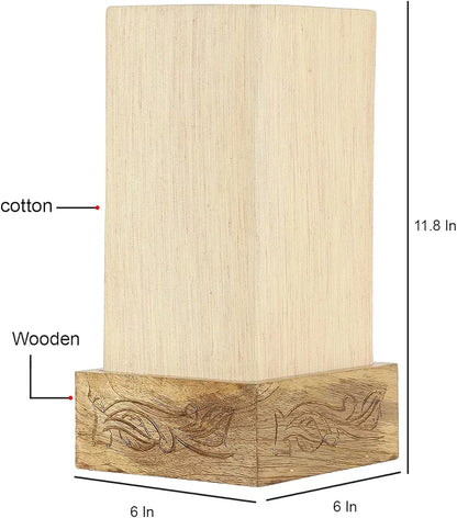 Wooden Off-White Square Table Lamp