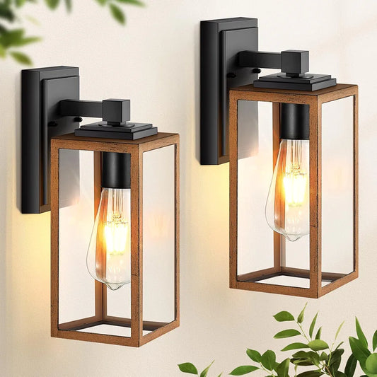 Waterproof Exterior Wall Lanterns Pack of 2 with Seed Tempered Glass, Anti-Rust Outdoor Lights