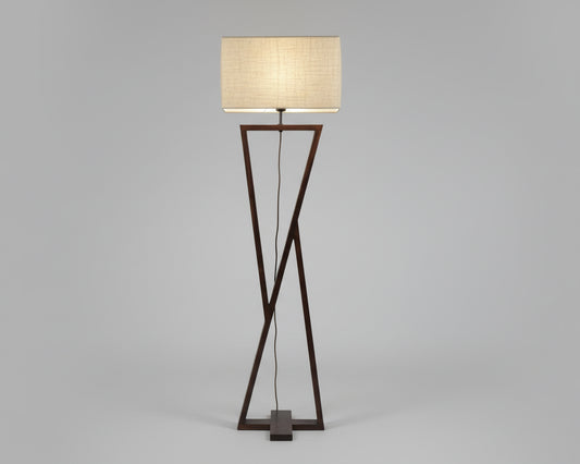 Wooden Floor Lamp with Brown Base and Jute Fabric Lampshade