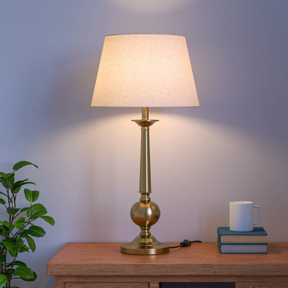 Brass Antique Finish Gold Table Lamp with Off White 10 Inch Lampshade
